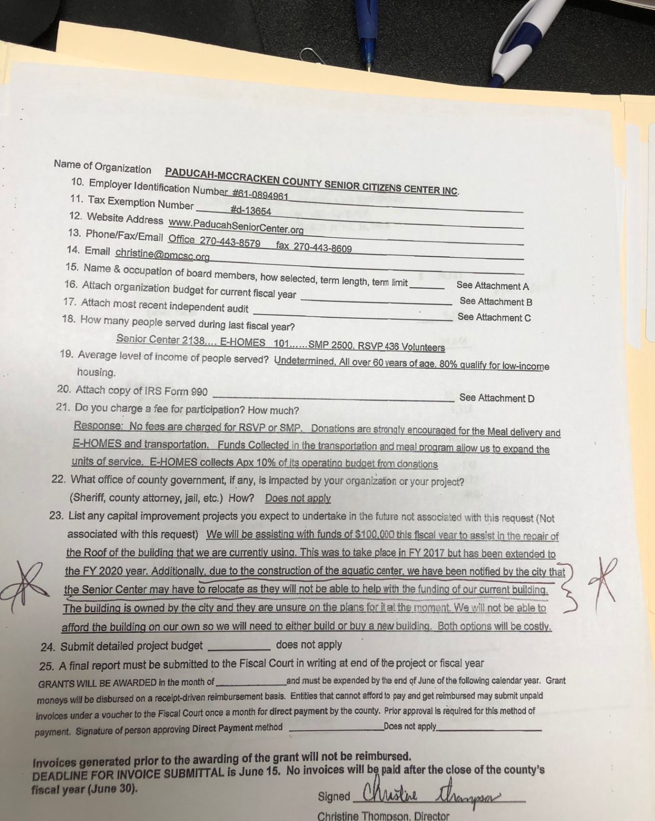 senior center grant application